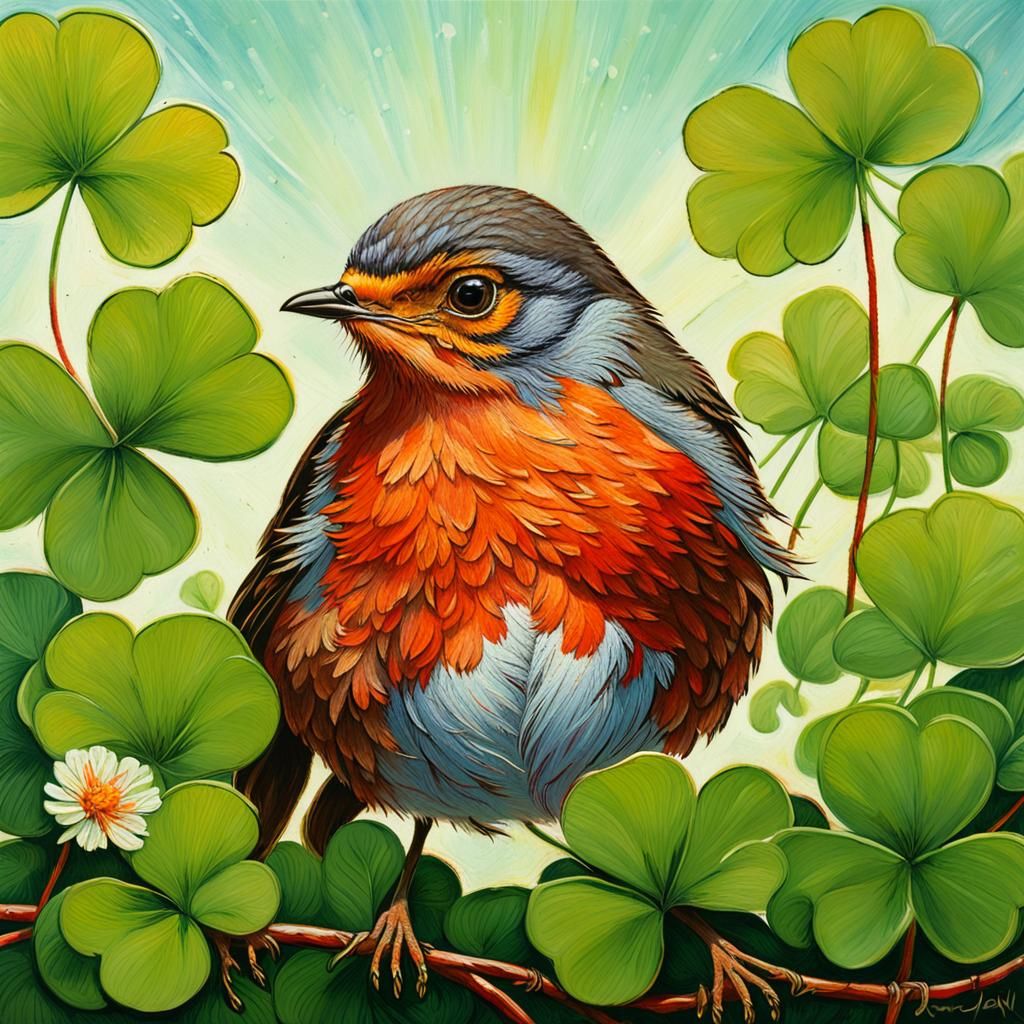 Lucky Robin in Ukiyo-e Style