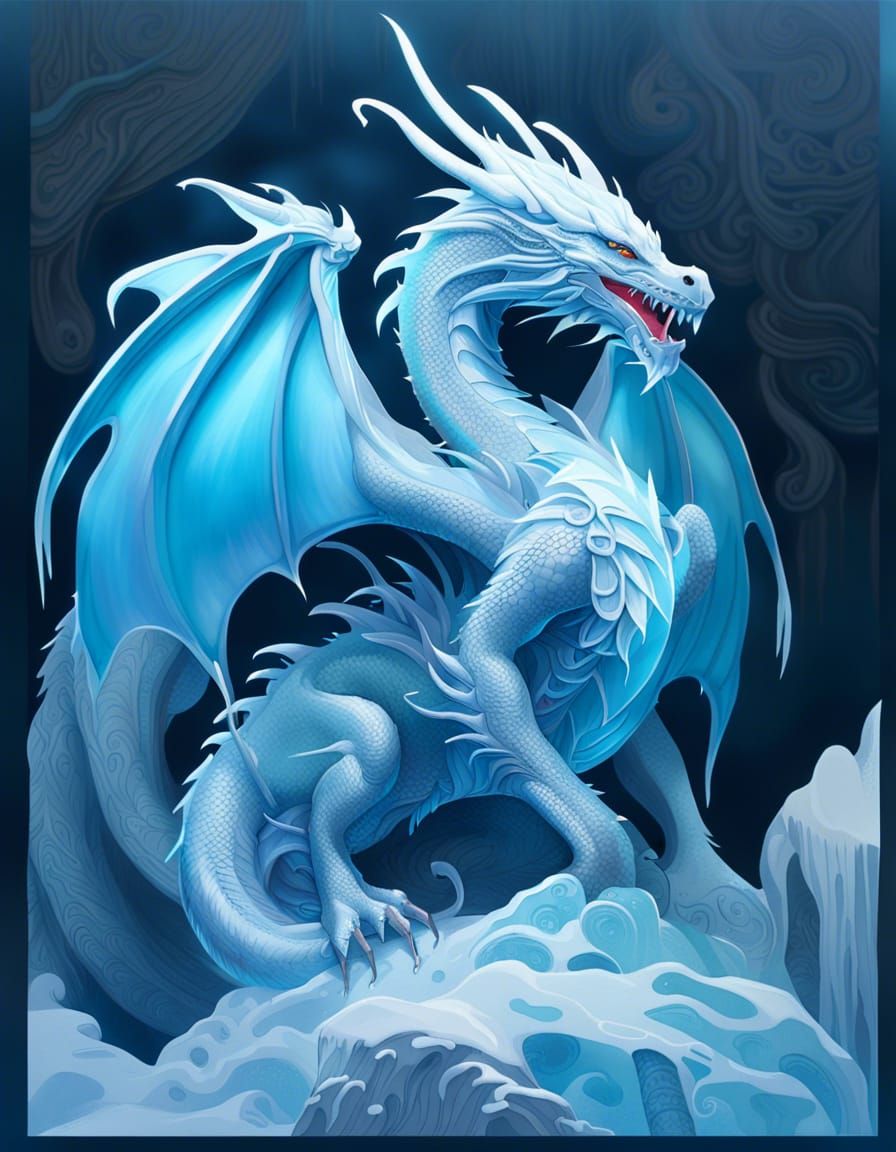 Icy Blue Dragon in Asian Fantasy Style
