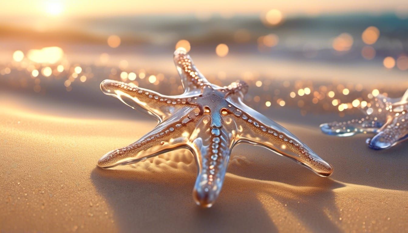 Crystal Starfish on Sandy Beach in Macro Photography