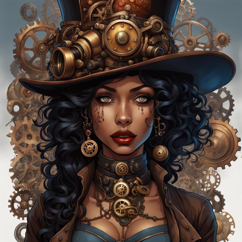 Steampunk Woman with Blue Eyes in Watercolor Dream