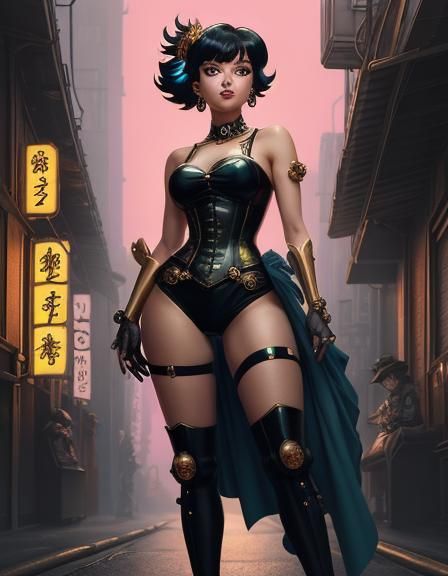 Dark fantasy sci-fi art. Full body portrait. Betty Boop, a c...