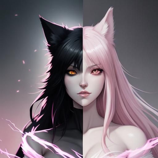 Wolf and Pink-Haired Girl in Anime Style