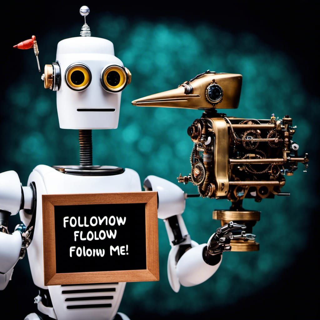 Robot Heron Teacher with Steampunk Engine