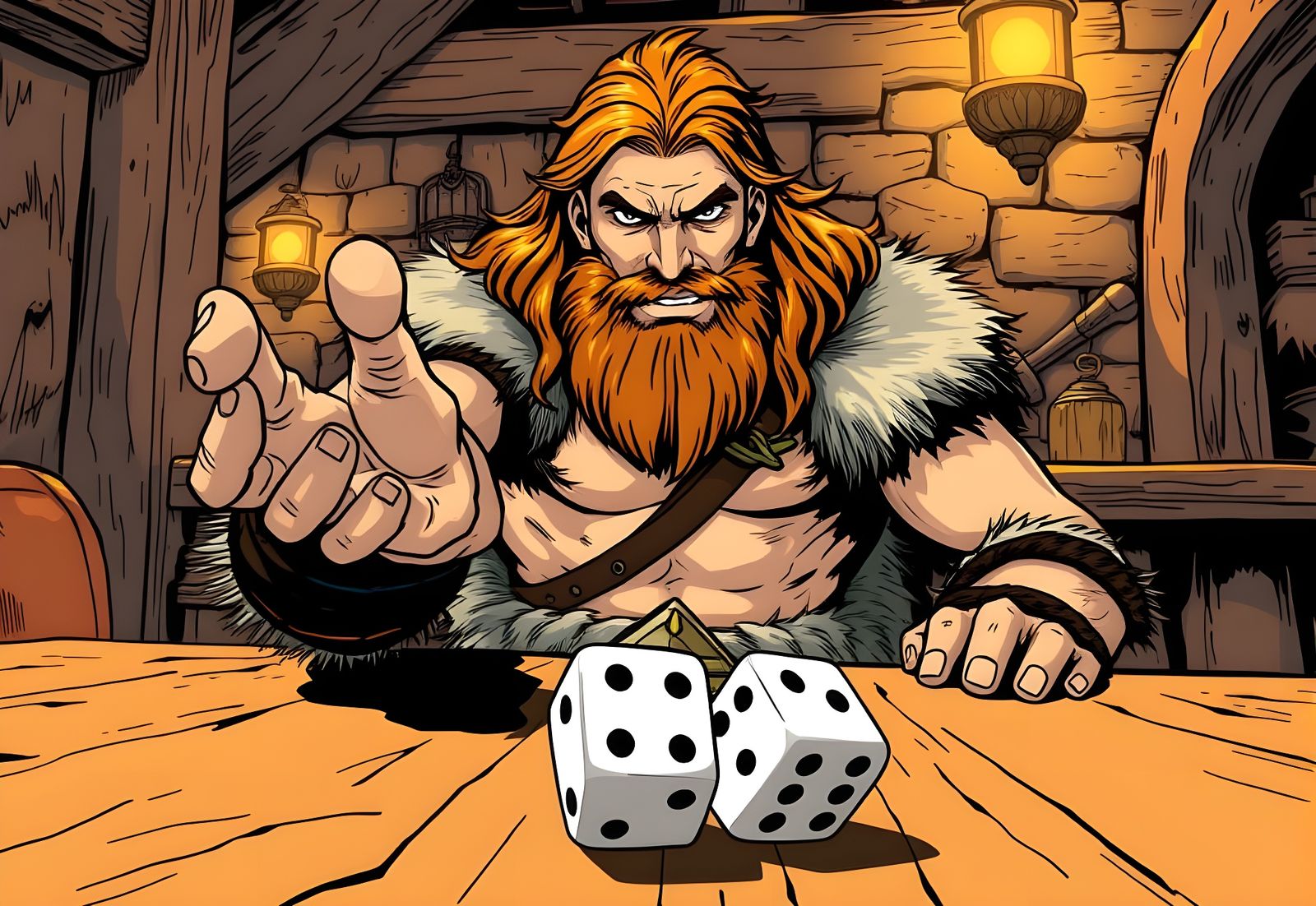 Barbarian Rolls Dice in a Tavern