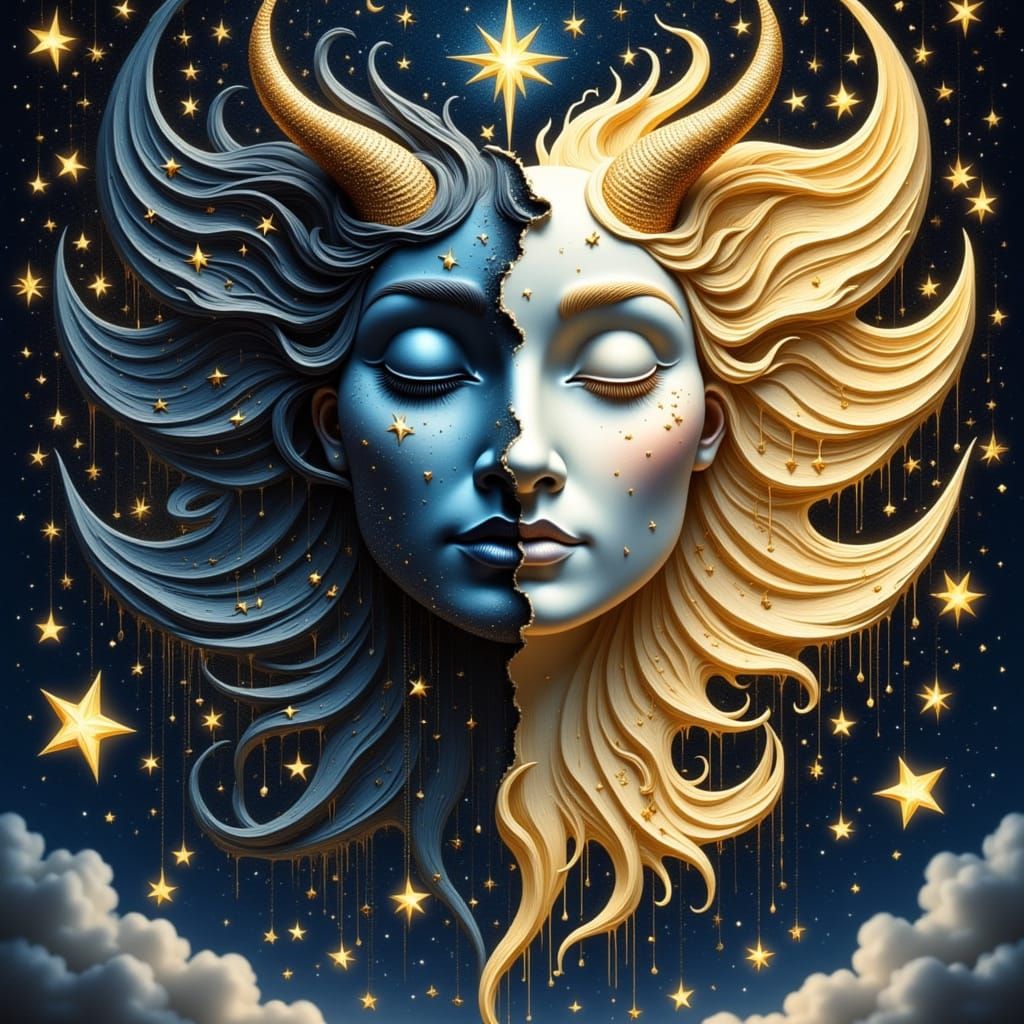 Angelic Devil Creature in Baroque Starry Sky