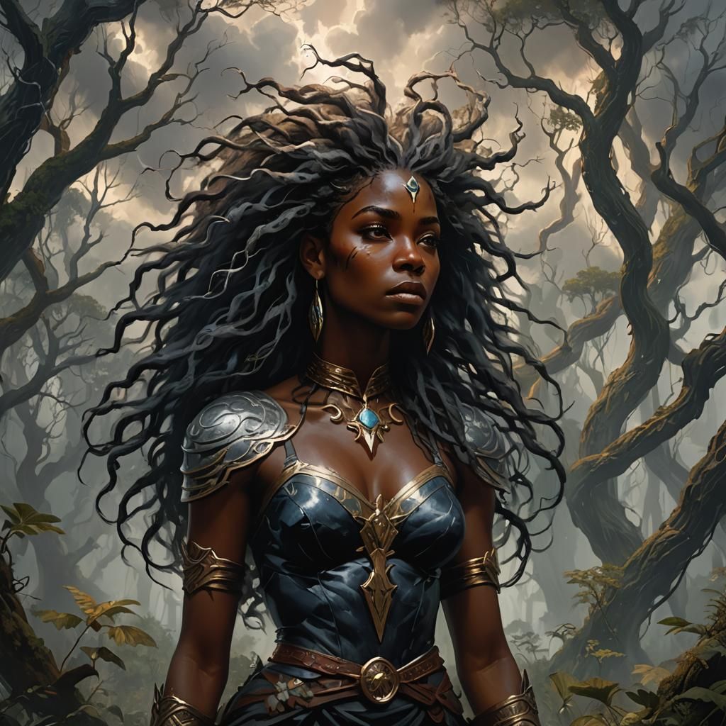 Mystical Forest Portrait with Storm Cloud Hair