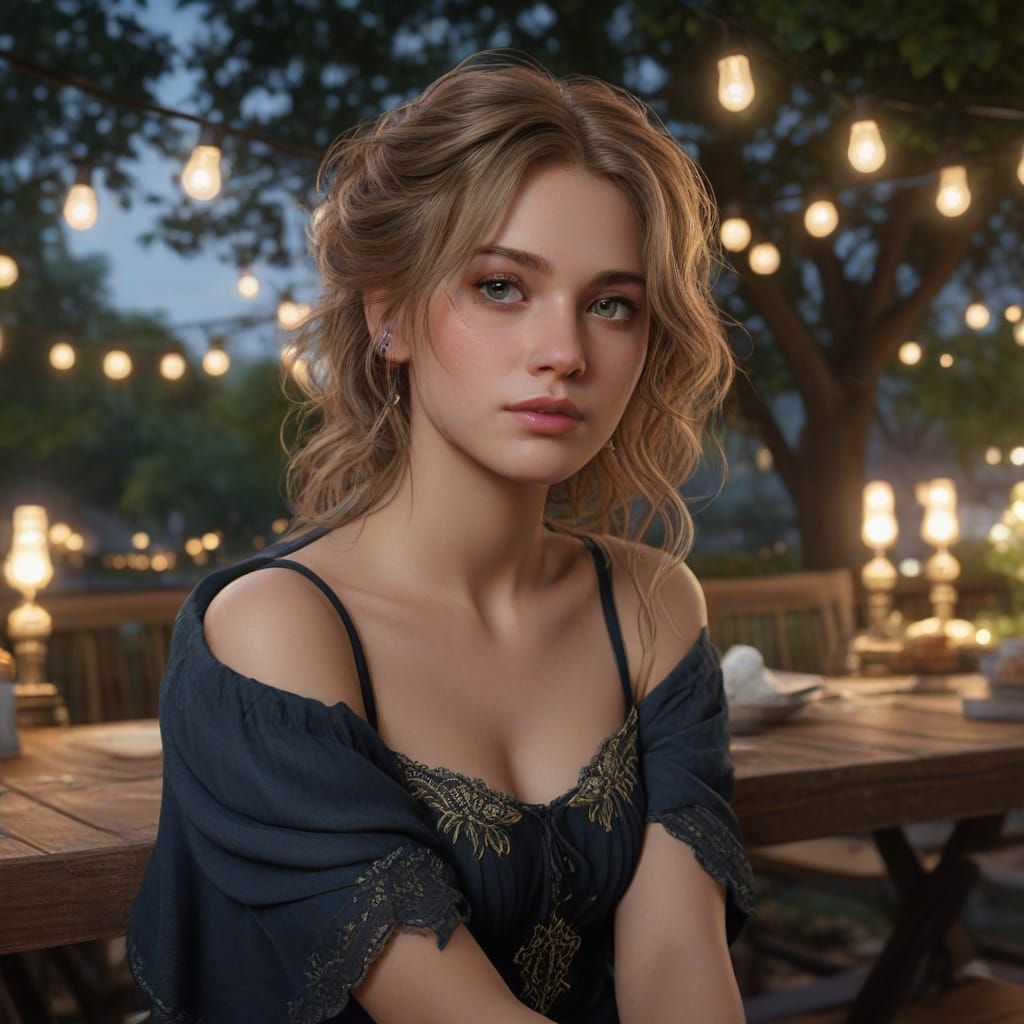 Ethereal Nighttime Portrait in Art Nouveau Style