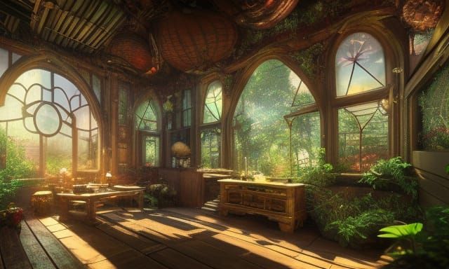 Wizard's Greenhouse: Luscious Steampunk Concept Art