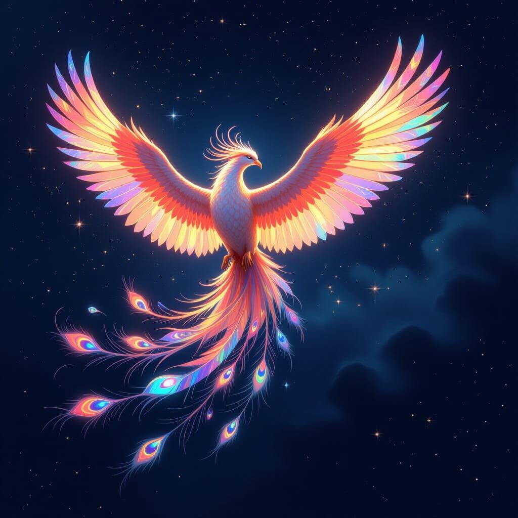 Opal Phoenix in Cosmic Flight, Digital Painting