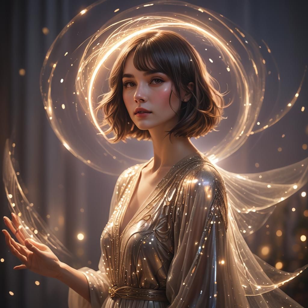 Girl Mesmerized by Magical Light Orb