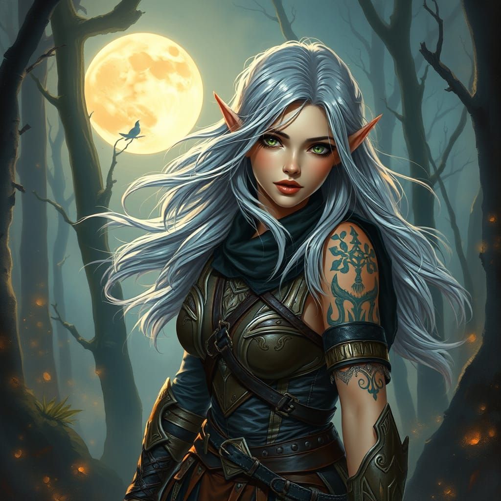 Mystical Half-Elf Rogue in Ethereal Forest