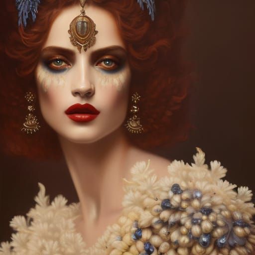 Wolf Woman Goddess with Glistening Skin and Mosaic Fur