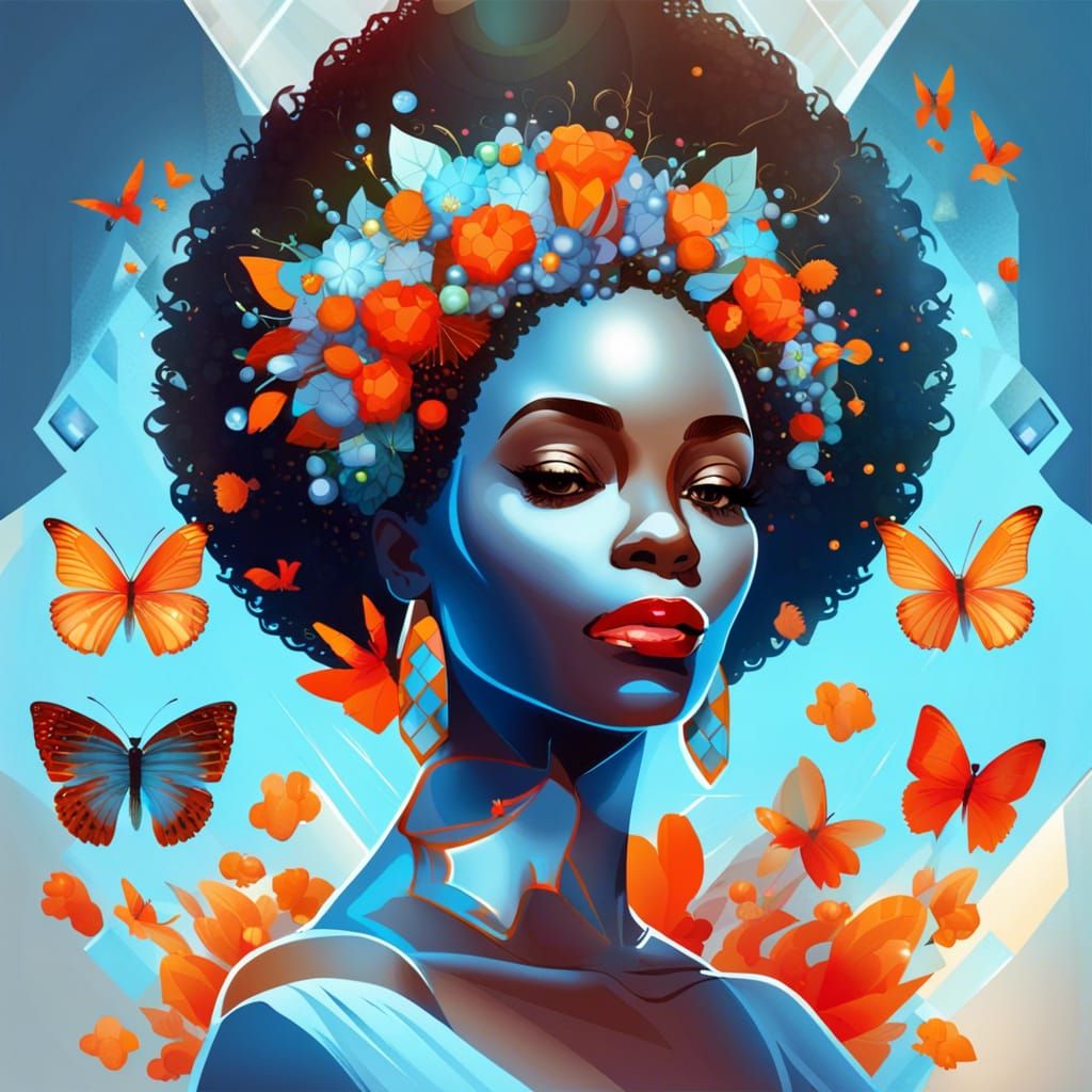 Beautiful Woman with Flower Crown, Digital Art