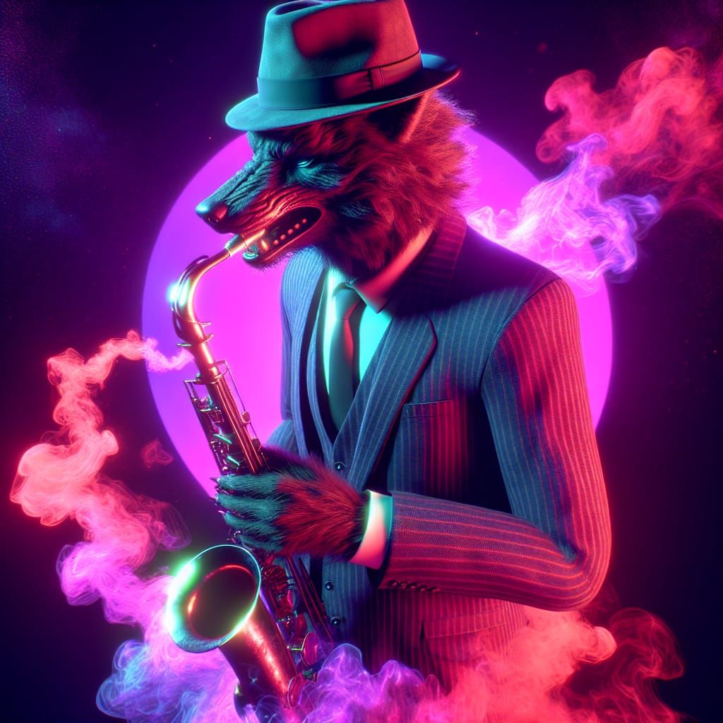 Solarpunk Saxophonist in Radiant Neon Aura