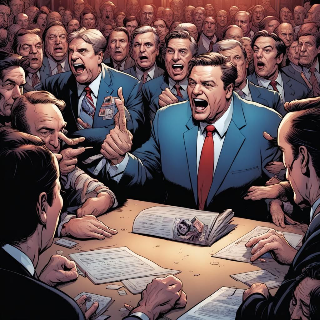 Politician Spewing Lies in Comic Book Art Style