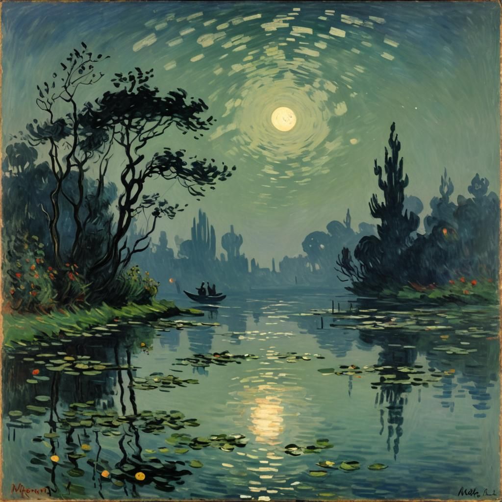 Moonlit Mystery in Impressionist Style