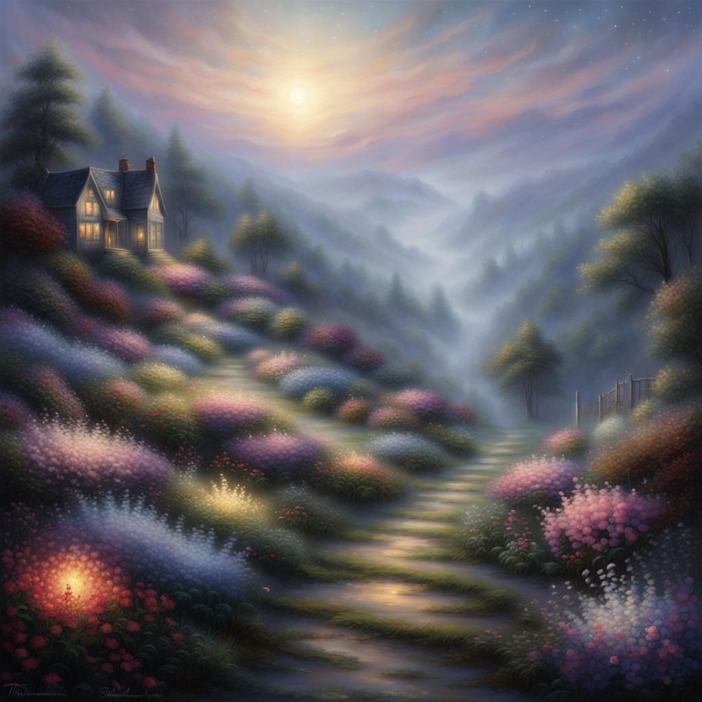 Ethereal Mythic Landscape with Blurred Stars