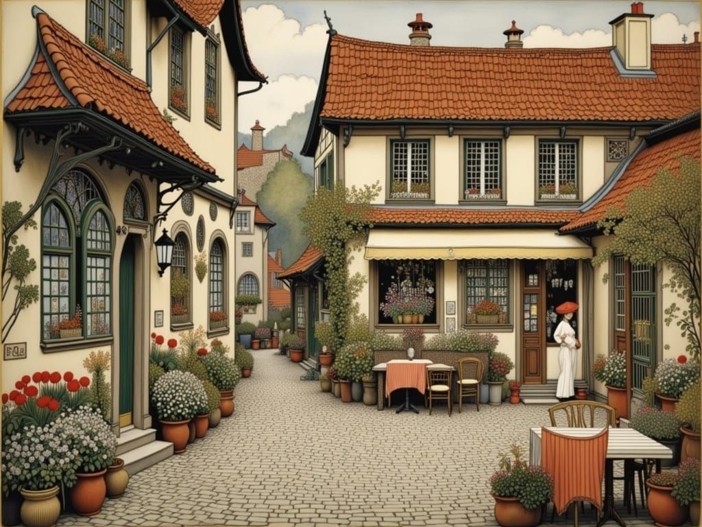 German Old Town Courtyard in Whimsical Style