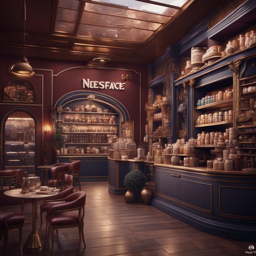 Elegant Nescafé Store: Detailed Matte Painting