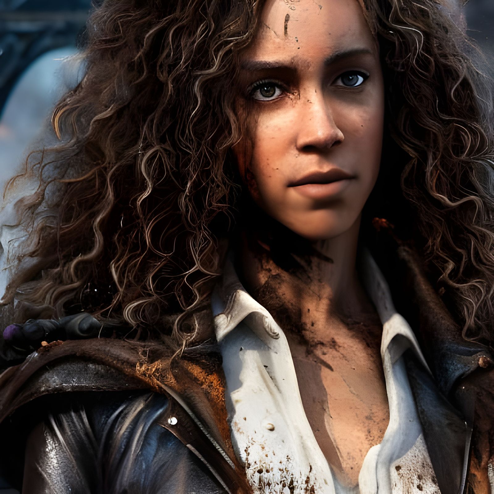 Mud-Covered Woman: Digital Art Portrait