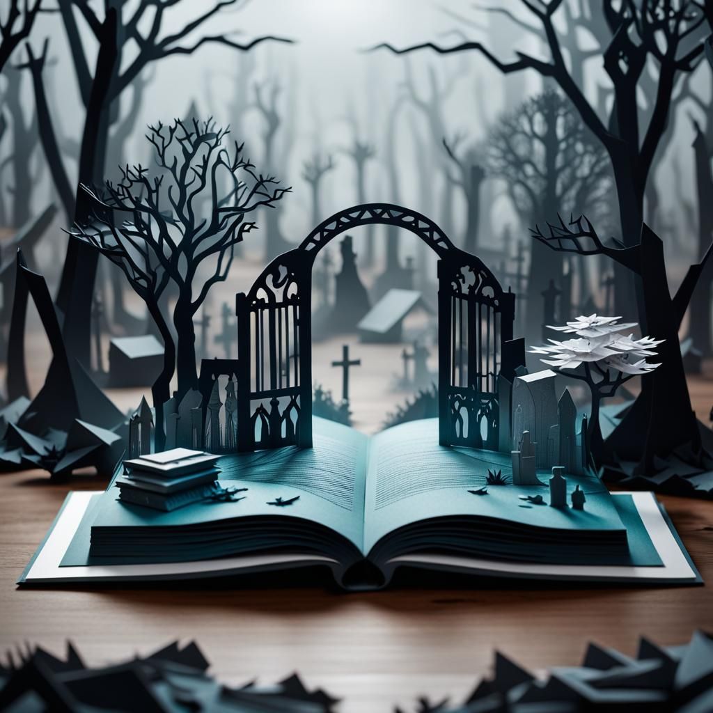 Creepy Cemetery Pop-Up Book in Origami Style