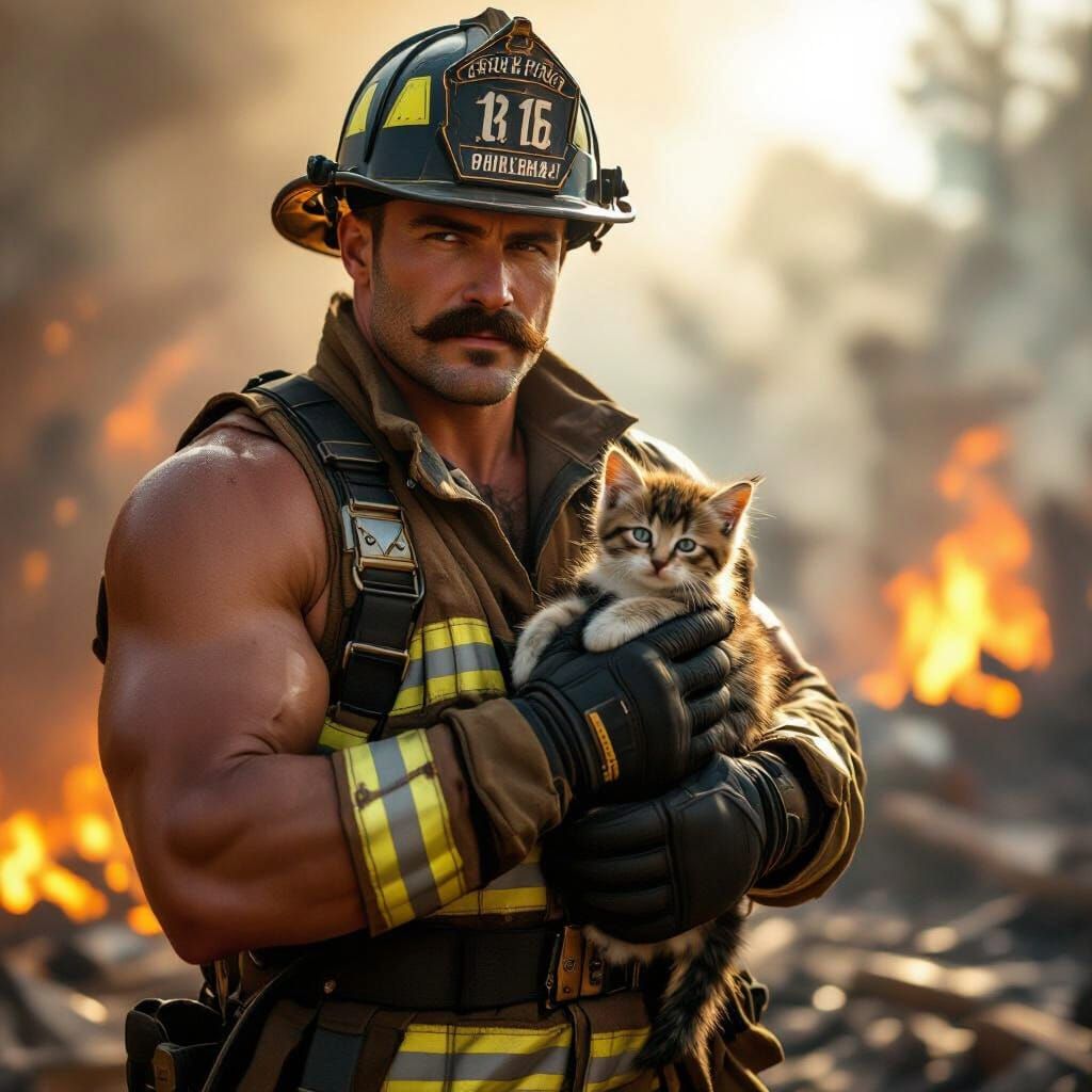Firefighter Rescues Kitten from Inferno in Photorealistic St...