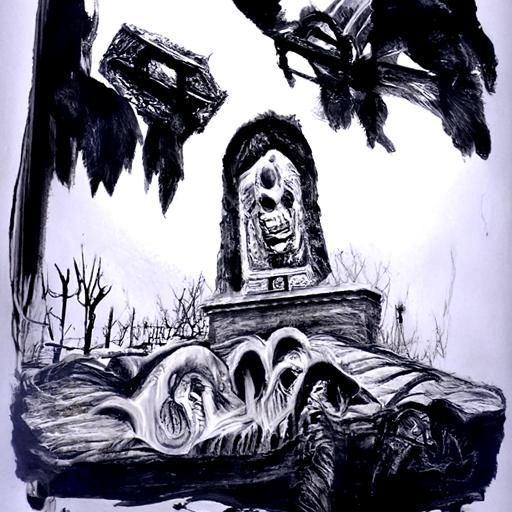 Spooky Cemetery Horror in Charcoal Style