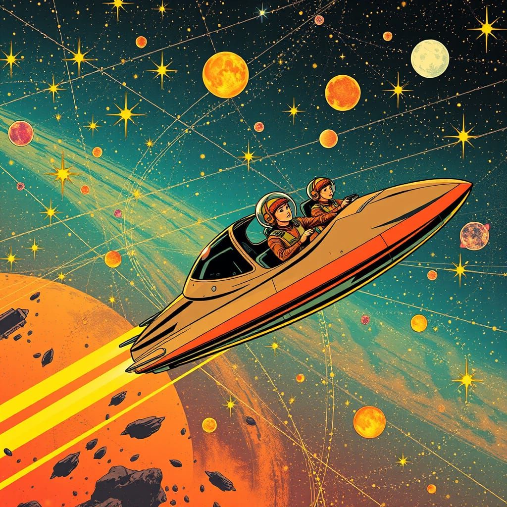 Retro Space Explorers in Golden Age Comic Style