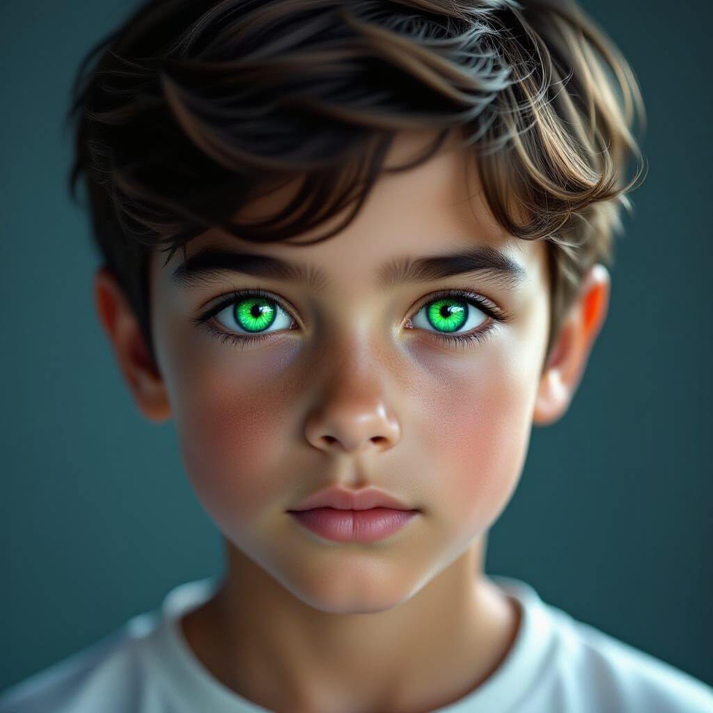 Realistic Portrait of a Half-Human, Half-Alien Boy