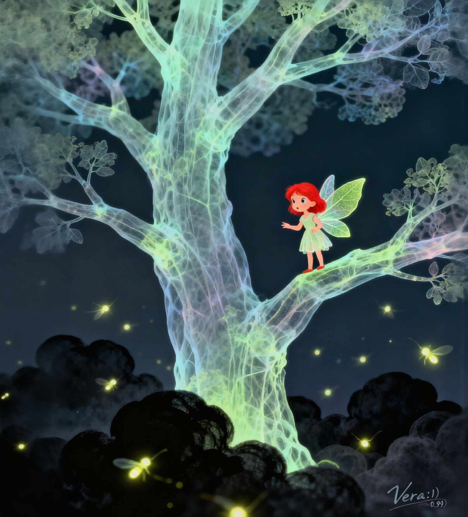 Ethereal Fantasy Micro-Girl in Magical Tree