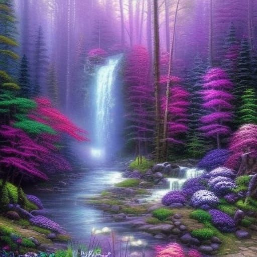 Ethereal Forest Waterfall in a Fantasy Landscape
