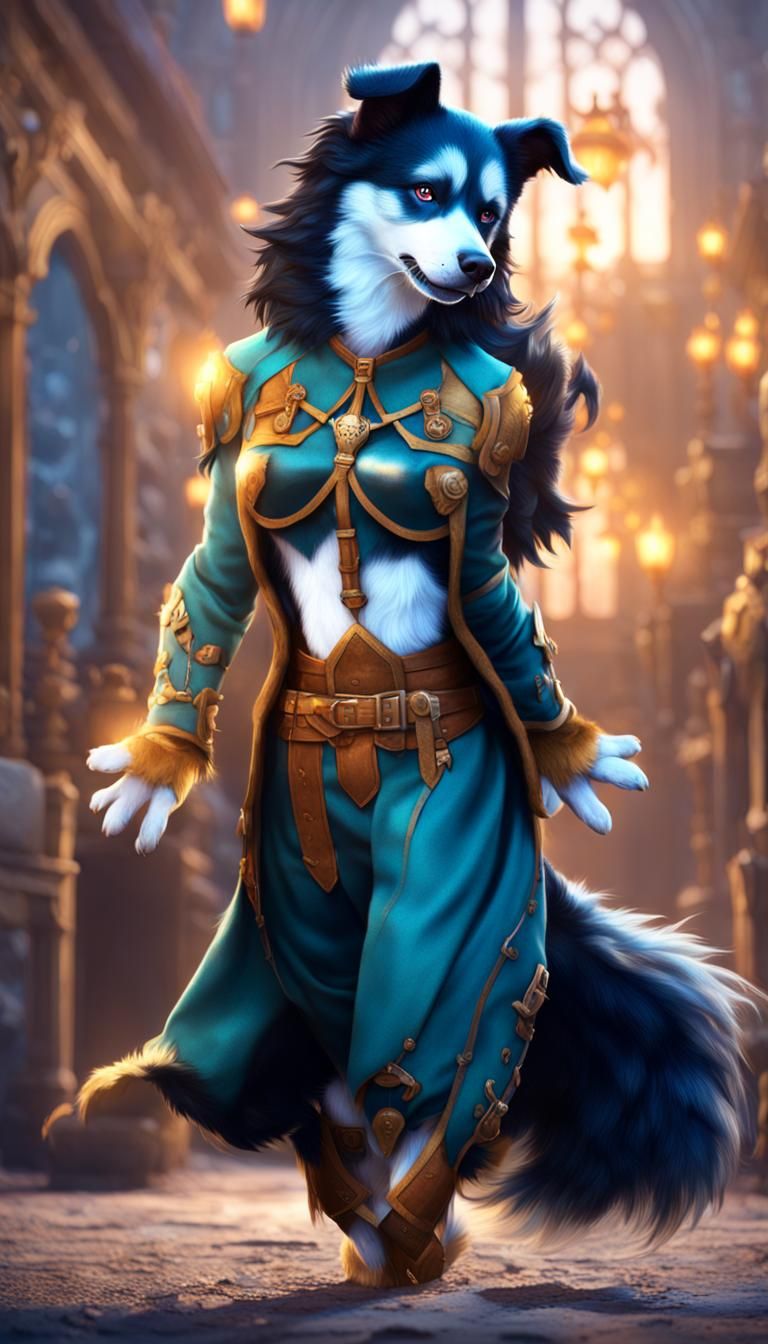 Anthro Border Collie's New Outfit, Detailed Furry Art