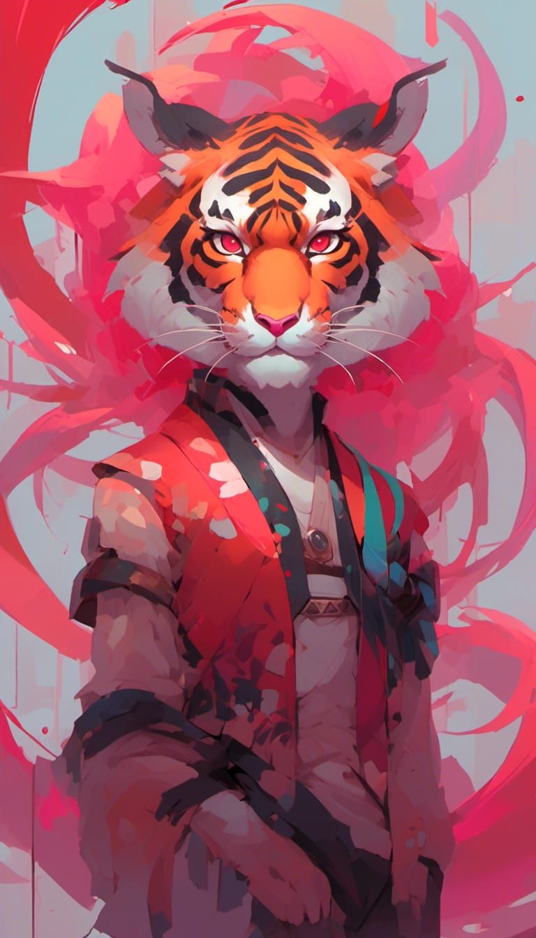 Neon Fantasy Tiger with Horns