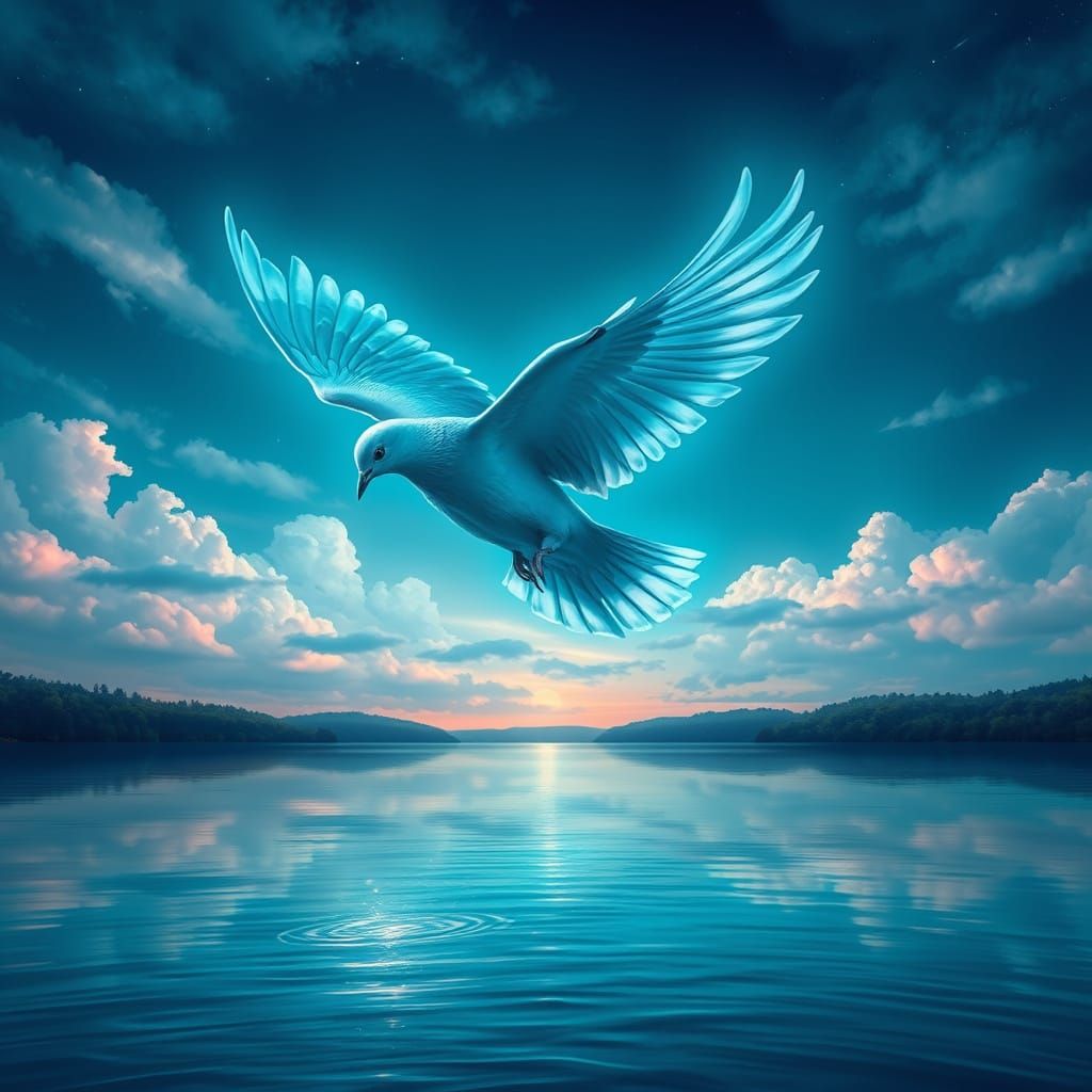 Ethereal Teal Dove in Dreamlike Flight