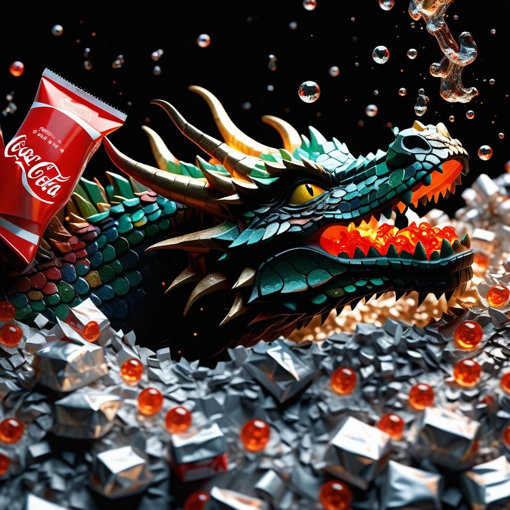 Dragon Breaths Coca-Cola onto Burning Plastic: Low-Poly 3D A...
