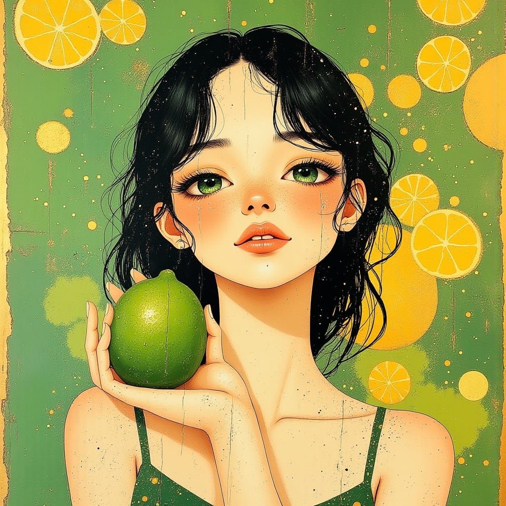 Woman with Lime in Art Nouveau Style