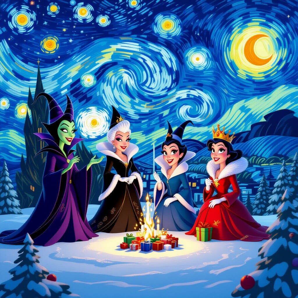 Disney Villains Christmas Party in Pixar Style
