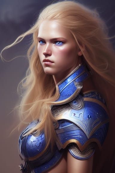 Warrior girl with wavy blonde hair 9