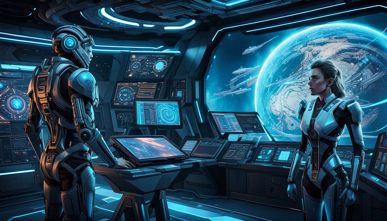 Android Captain Atlas in Futuristic Sci-Fi Command Center