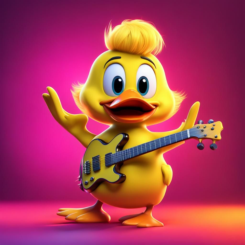 Fluffy Duck Rocks Out: 3D Digital Art