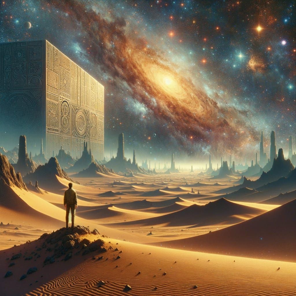 Alien Desert Explorer Gazes at Cosmic Sky