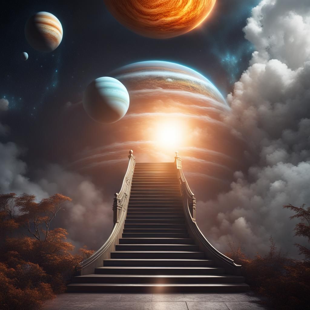 Fantastical Solar System with Staircase, Detailed Matte Pain...