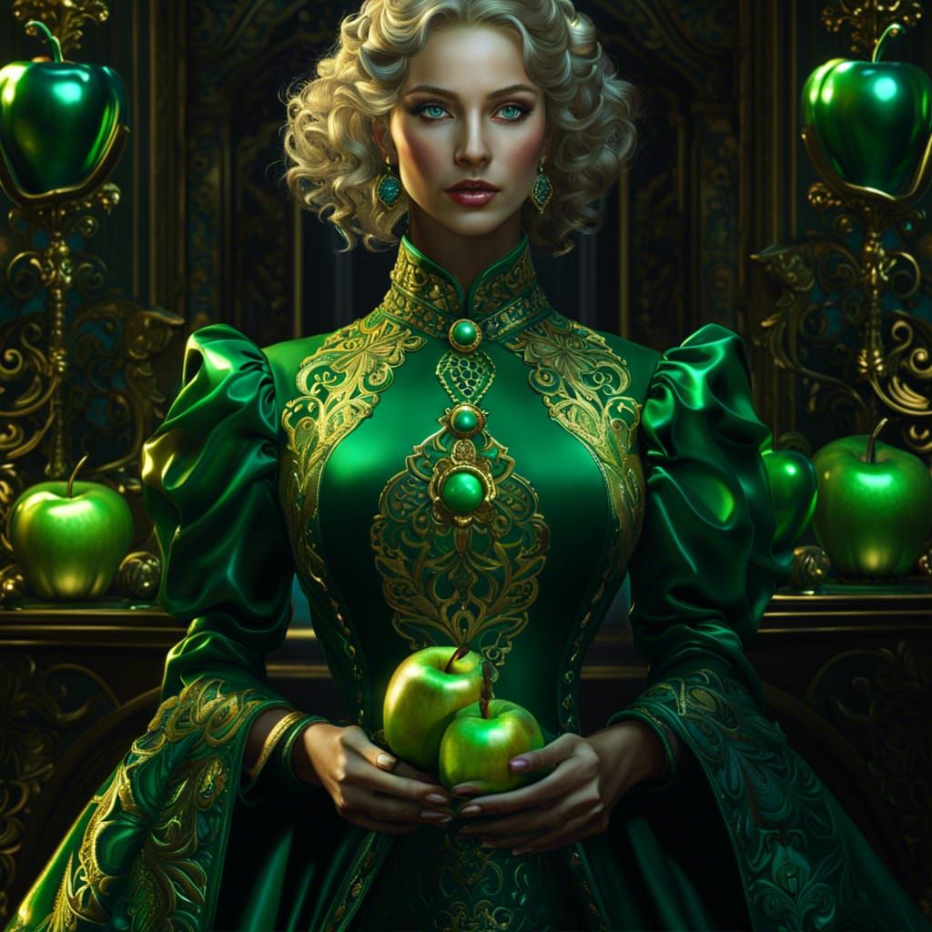 Eldritch Biopunk Woman with Apple, Dreamcore Style