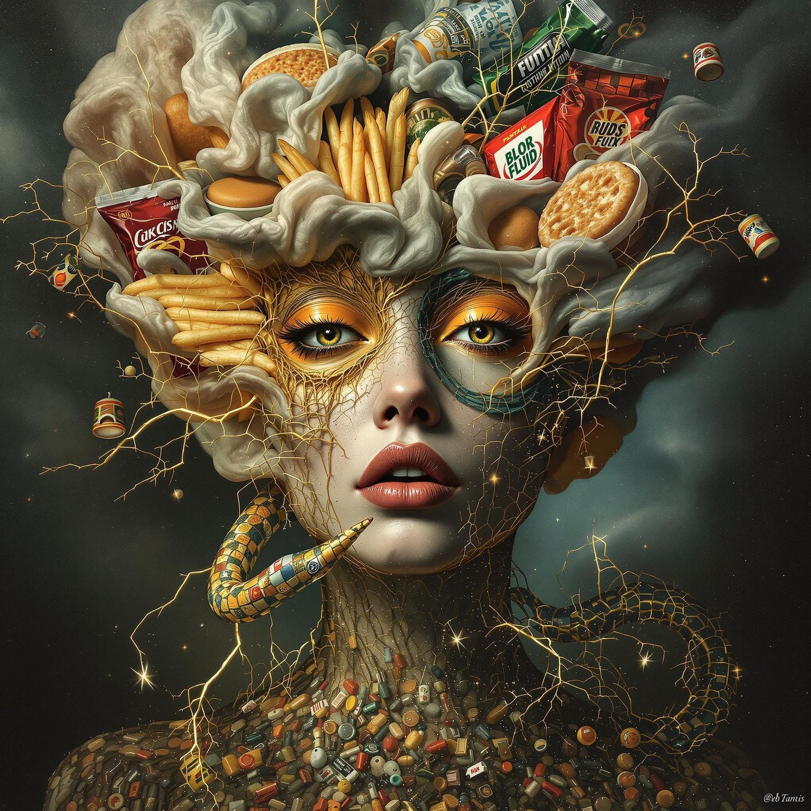 Surrealistic Creature with Human Face and Smoky Head