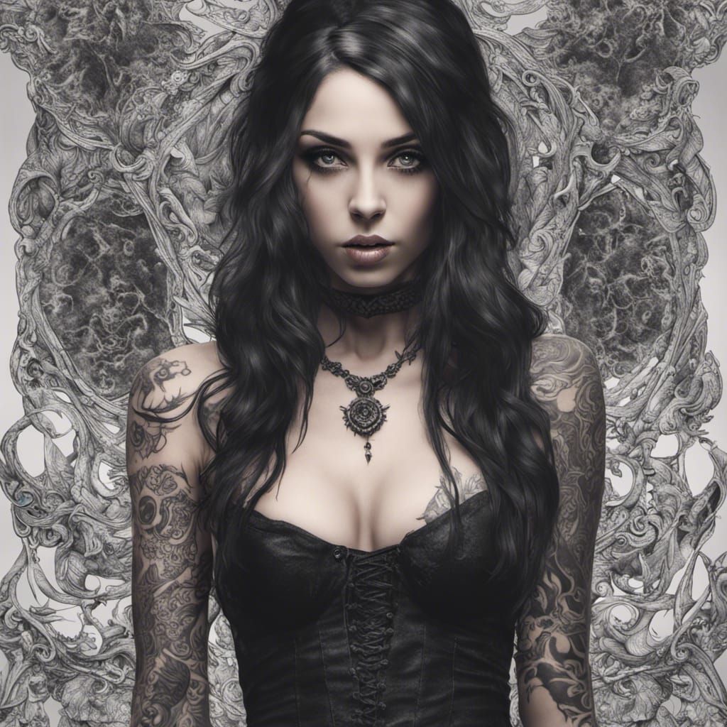 Hyperrealistic Goth Girl Portrait with Tattoos