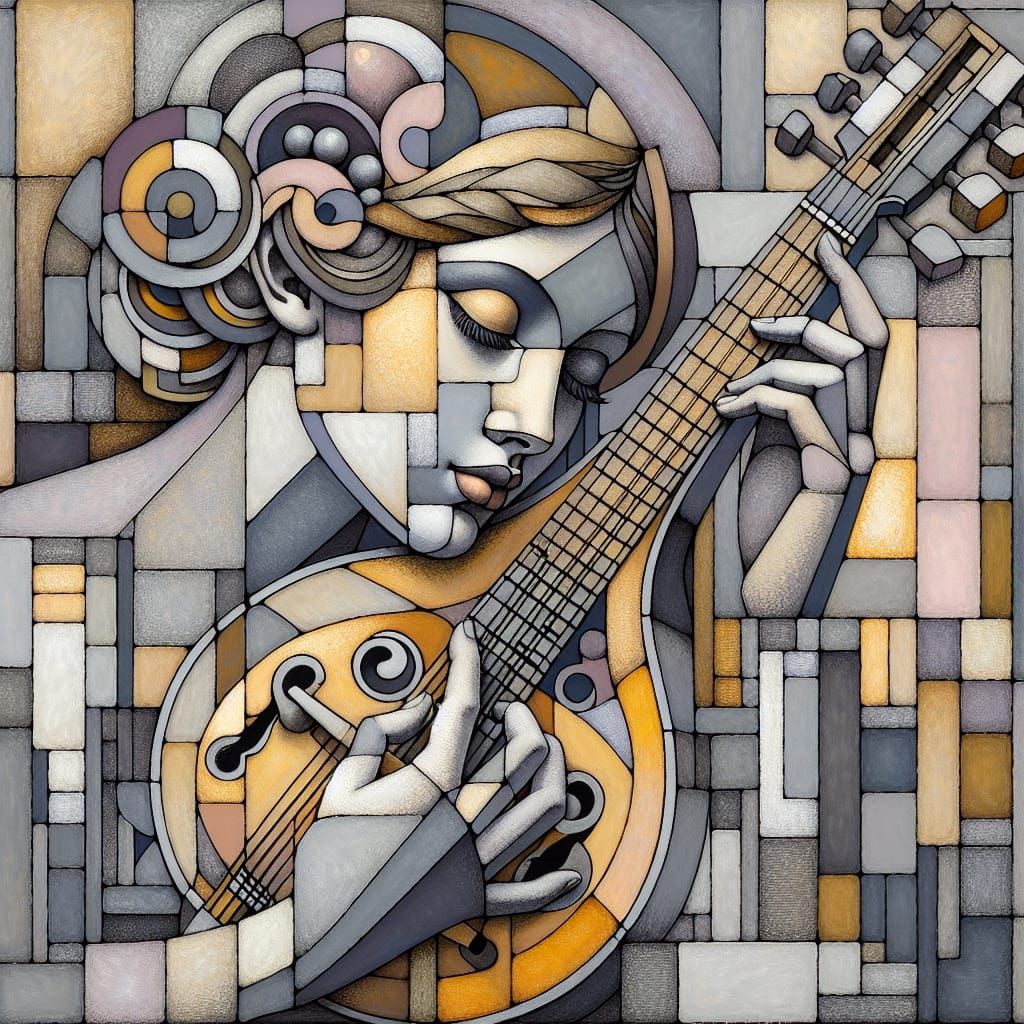 Girl with Mandolin in Synthetic Cubist Style