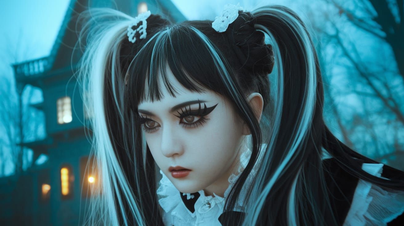 Emo Scene Girl in Gothic Horror Nightscape