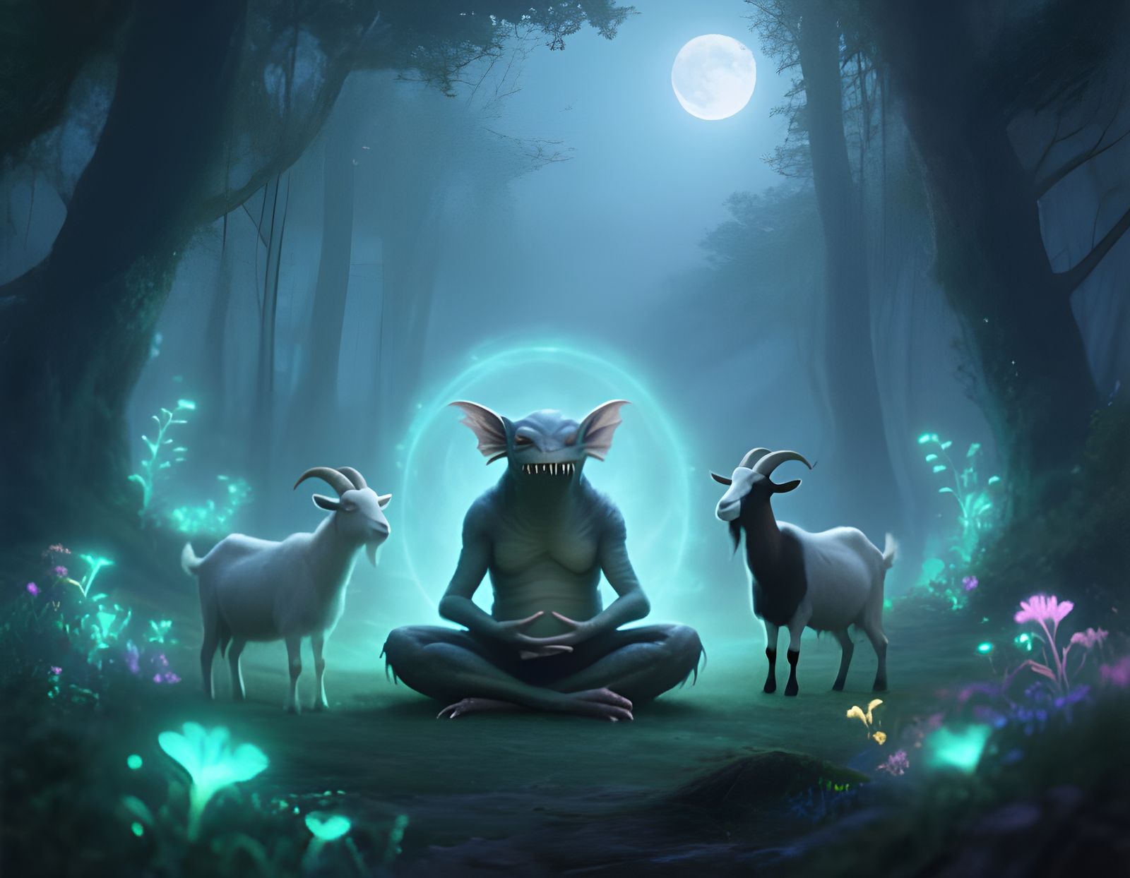 Chupacabra Finds Inner Peace in Bioluminescent Forest