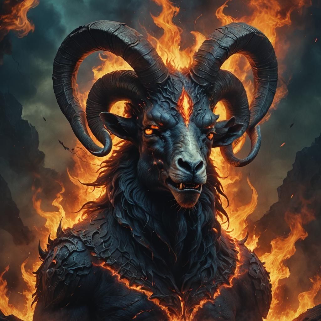 Demonic Ram Ablaze: Fantasy Concept Art