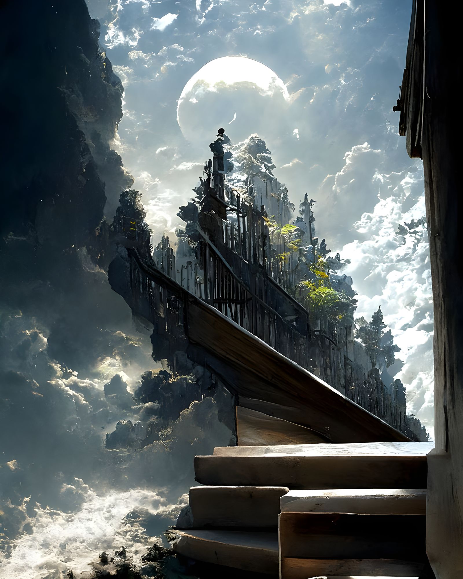Horrifying Stairway to Infinity in Romanticism Style